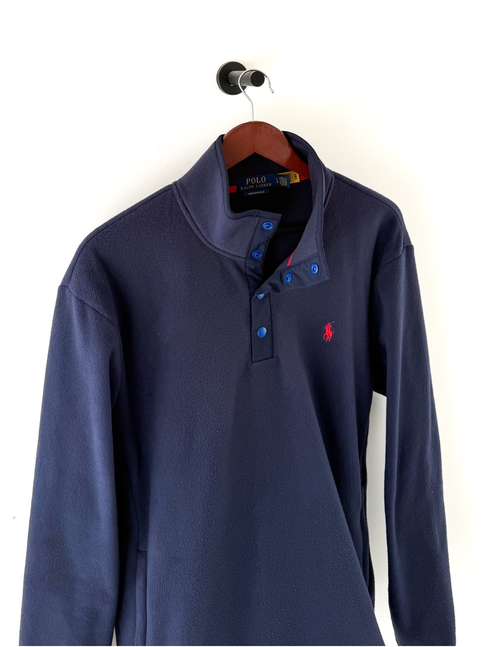 New Polo Ralph Lauren Fleece Pullover Quarter Button Up Navy Mens L - Picture 8 of 12